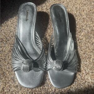 Larroude Valerie Knot Mules Sandals Silver Size 8